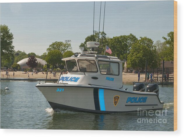 Mamaroneck Police Marine Unit Wood Print featuring the photograph Mamaroneck Police Marine Unit Patrol Boat - Westchester County New York by David Oppenheimer