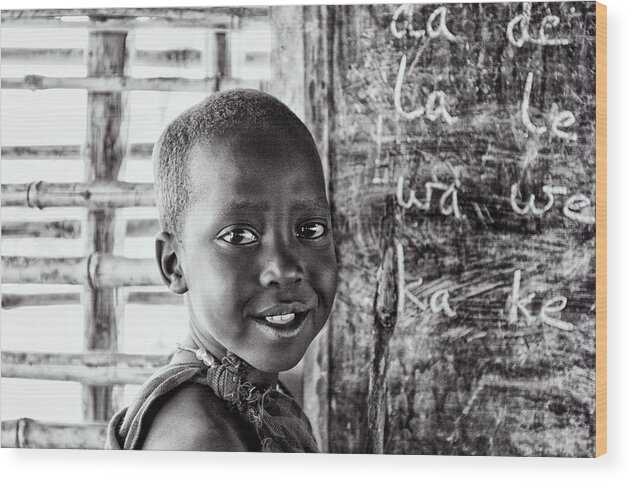 Adventure Traveler Wood Print featuring the photograph 4269 Maasai Child Village School Ngorongoro by Amyn Nasser Neptune Gallery