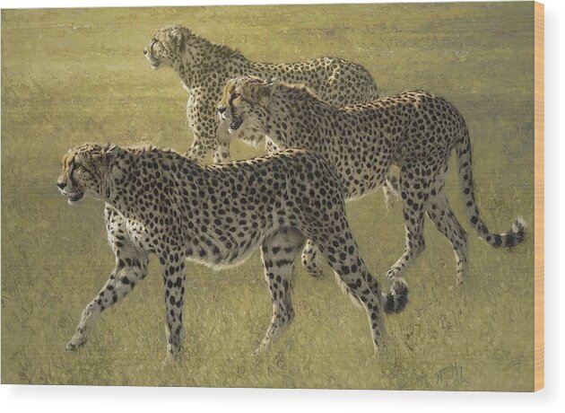 Cheetah Wood Print featuring the painting Tres Hermanos by Greg Beecham