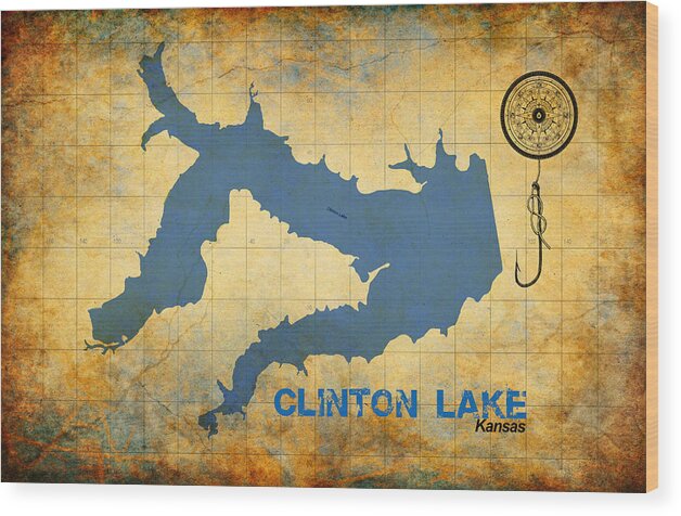 Lake Wood Print featuring the digital art Vintage Clinton Lake Kansas Map by Greg Sharpe