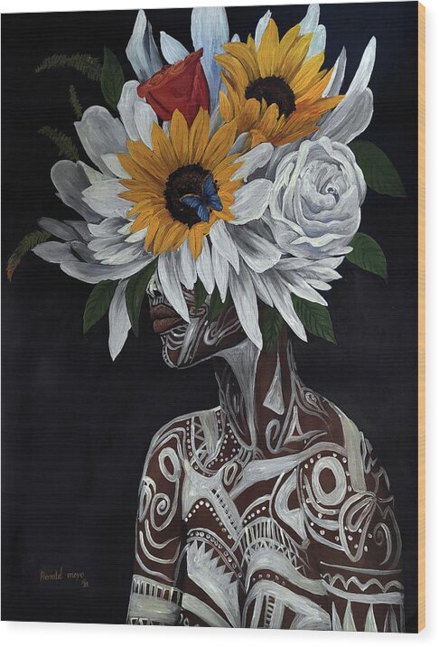 Rmo Wood Print featuring the painting African Blossom by Ronnie Moyo