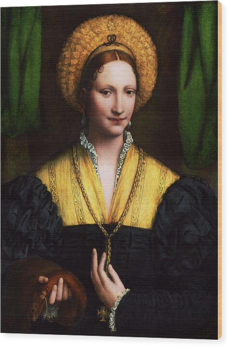 Portrait Of A Lady Wood Print featuring the painting Portrait of a Lady by Bernardino Luini by Rolando Burbon