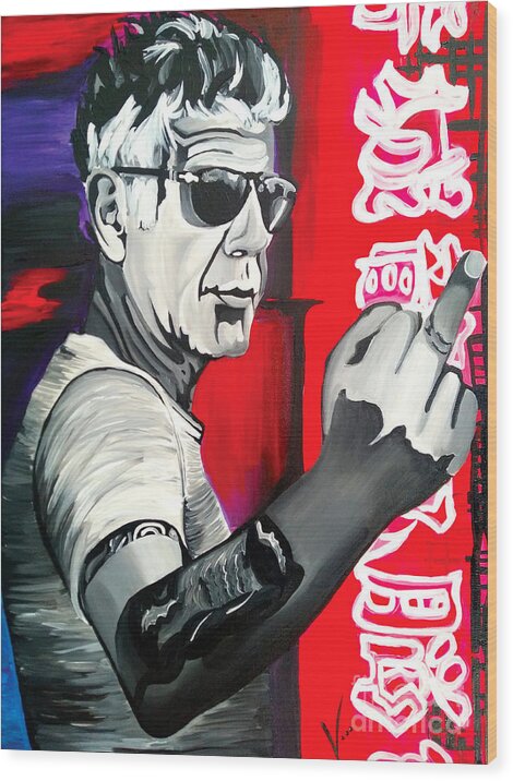 Anthony Bourdain Wood Print featuring the painting Anthony Bourdain #1 by Victoria Glaittli