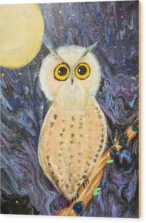 Owl Wood Print featuring the painting Midnight Owl by Anna Adams