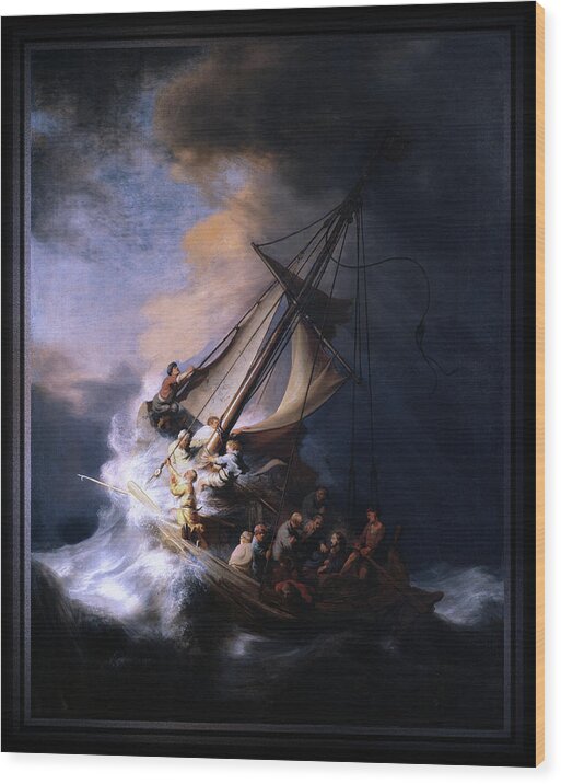 The Storm On The Sea Of Galilee Wood Print featuring the digital art The Storm on the Sea of Galilee by Rembrandt van Rijn by Rolando Burbon
