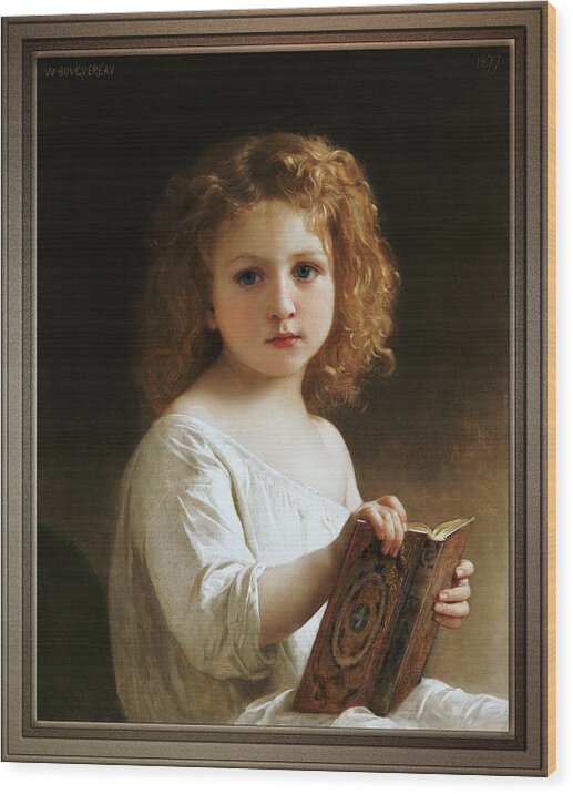 The Story Book Wood Print featuring the painting The Story Book by William-Adolphe Bouguereau by Rolando Burbon