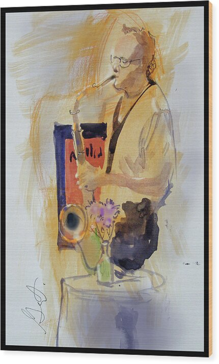 Musician Wood Print featuring the painting Sax Man by Gertrude Palmer