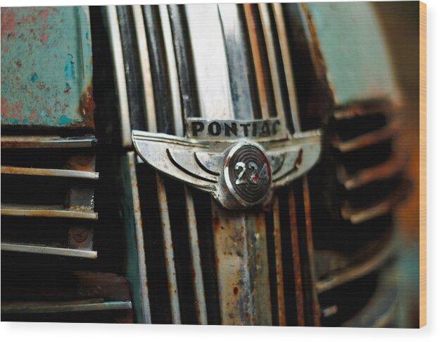 Classic Wood Print featuring the photograph 1937 Pontiac 224 Grill Emblem by Trever Miller