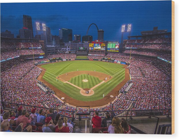 St. Louis Wood Print featuring the photograph Busch Stadium St. Louis Cardinals Night Game by David Haskett II
