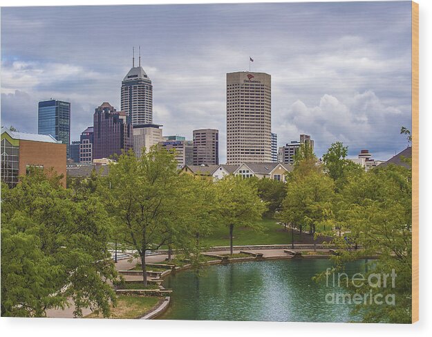 Storm Wood Print featuring the photograph Indianapolis Indiana Skyline 1000 by David Haskett II