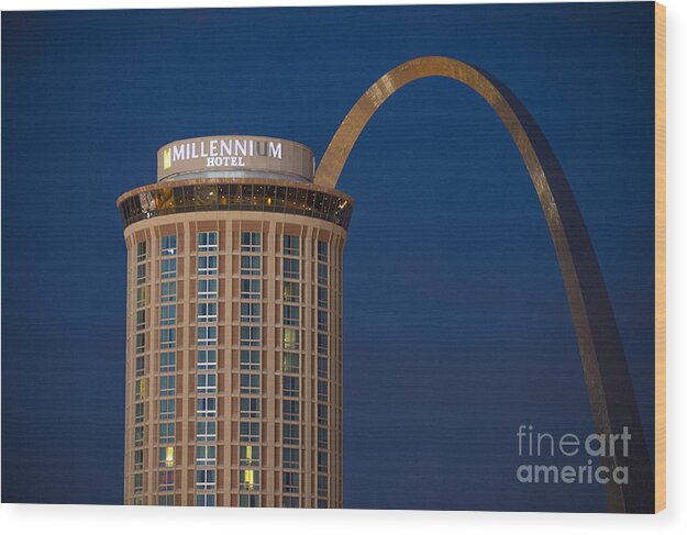Millennium Wood Print featuring the photograph St. Louis Gateway Arch and Millennium Hotel by David Haskett II