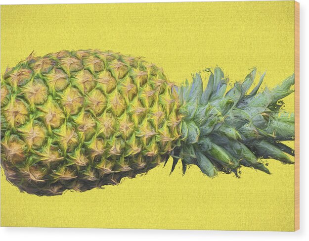 Pineapple Wood Print featuring the photograph The Digitally Painted Pineapple Sideways by David Haskett II