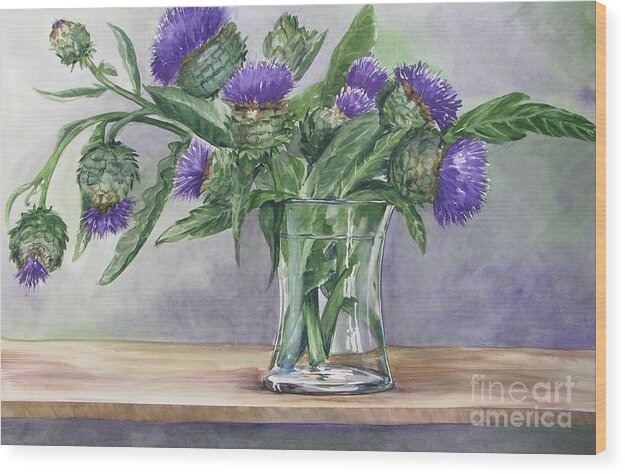 Still Life Wood Print featuring the painting Artichokes by Jane Loveall