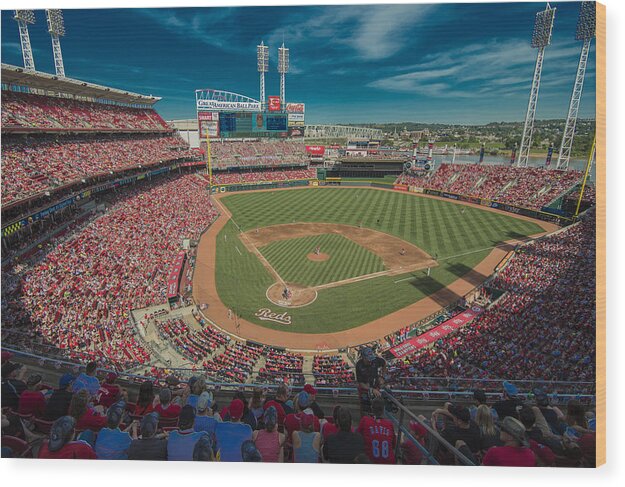 Cincinnati Reds Wood Print featuring the photograph Cincinnati Reds Great America Ballpark Creative 1 by David Haskett II