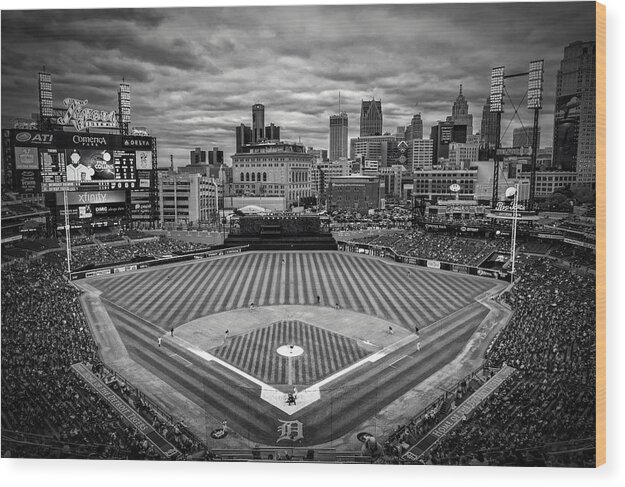 Detroit Tigers Wood Print featuring the photograph Detroit Tigers Comerica Park BW 4837 by David Haskett II