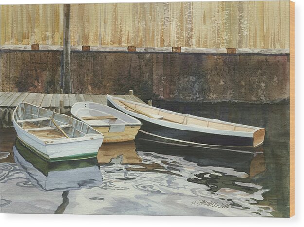Dinghies Wood Print featuring the painting Rowboat Trinity by Marguerite Chadwick-Juner