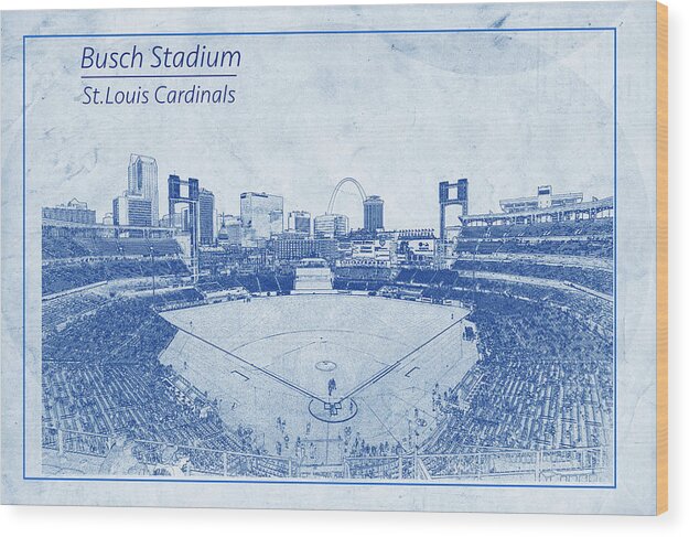 St. Louis Cardinals Wood Print featuring the photograph St. Louis Cardinals Busch Stadium Blueprint Words by David Haskett II
