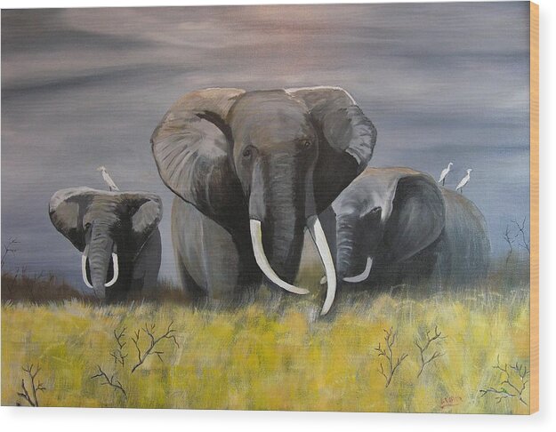 Elephant Wood Print featuring the painting The Frog by Jim Lesher