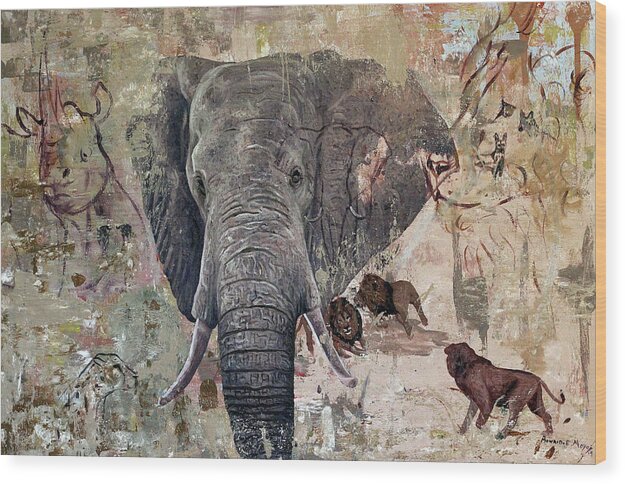 Wood Print featuring the painting African Bull by Ronnie Moyo