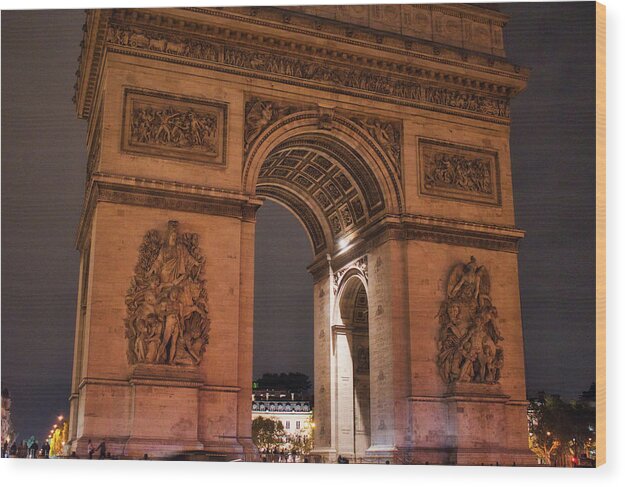 Arch Wood Print featuring the photograph Arc De Triomphe Night Glow by Portia Olaughlin