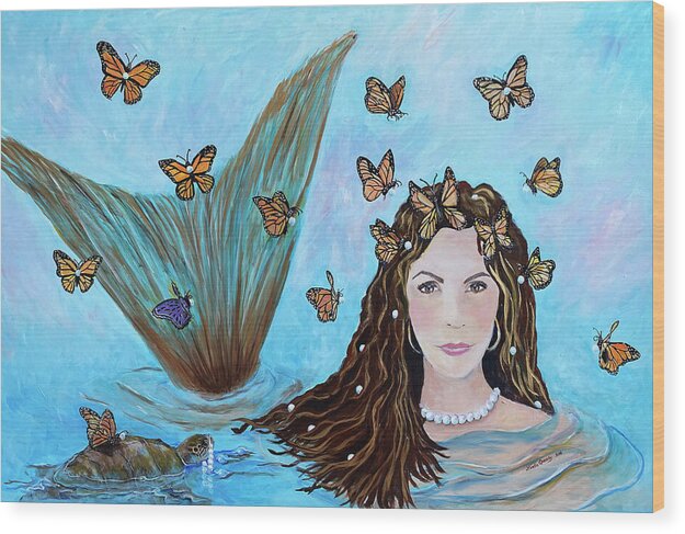Mermaid Wood Print featuring the painting More Precious Than Gold by Linda Queally by Linda Queally