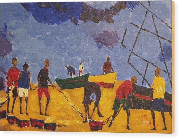 African Art Wood Print featuring the painting Preparing For The Catch by Tarizai Munsvhenga