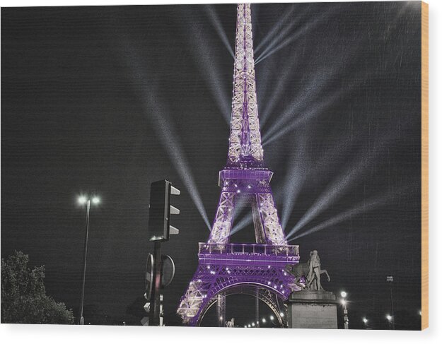 Tower Wood Print featuring the photograph Purple Eiffel by Portia Olaughlin