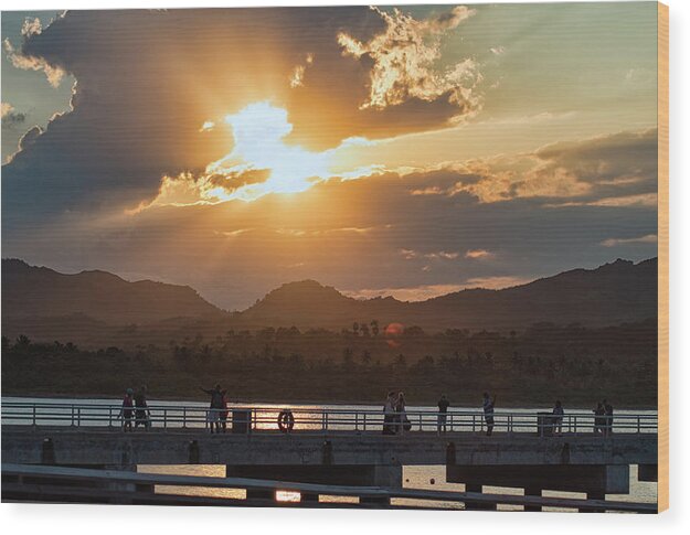 Sunset Wood Print featuring the photograph Sunset Dock by Portia Olaughlin