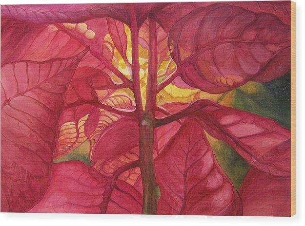 Floral;watercolor Floral;poinsettia;conceptual;poinsettias;christmas;holiday;flower;flowers;plant; Wood Print featuring the painting Into the Light by Lois Mountz