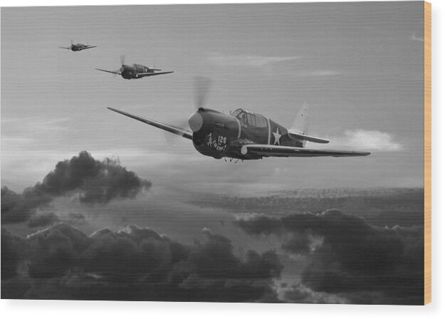 Usaaf Wood Print featuring the digital art Pacific Warhorse - USAAF - Monochrome by Mark Donoghue