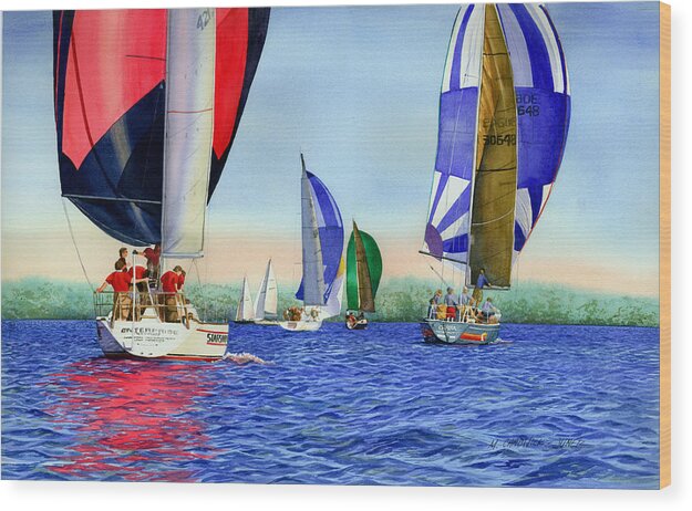 Long Island Sound Wood Print featuring the painting Race Night Colors by Marguerite Chadwick-Juner