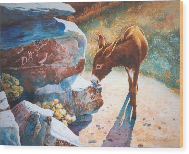 Burro Wood Print featuring the painting Thirsty One by Marguerite Chadwick-Juner