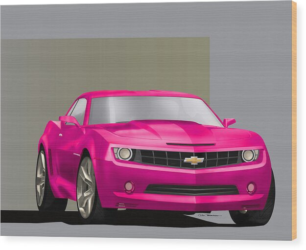 Hot Pink Wood Print featuring the digital art Hot Pink Camaro by Colin Tresadern