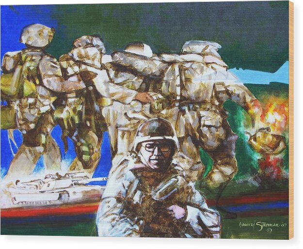 Military In Iraq Wood Print featuring the painting MED EVAC battle for fallujah iraq by Howard Stroman