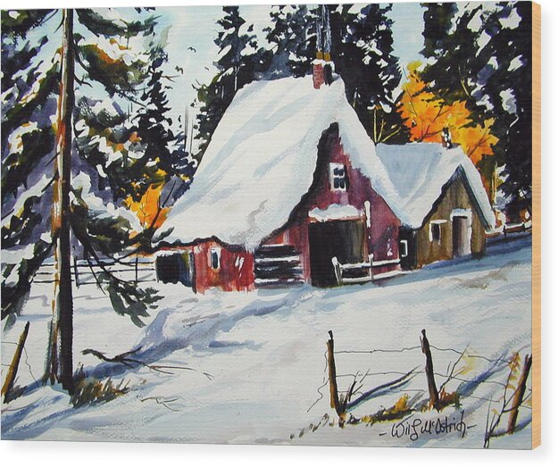 Quebec Sugar Shack At Grand Mere Wood Print featuring the painting Sugar Shack At Grande Mere by Wilfred McOstrich