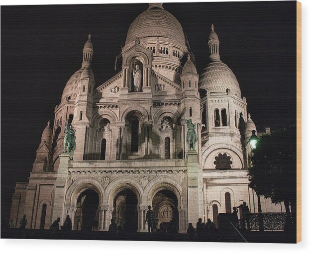 Building Wood Print featuring the photograph Sacre Couer at Night by Portia Olaughlin