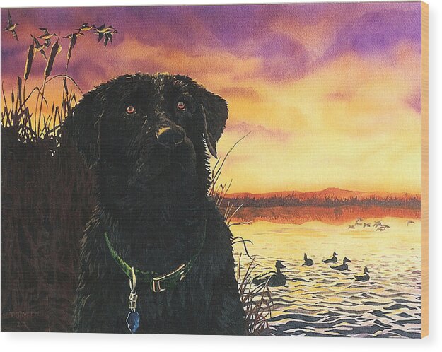 Black Lab Wood Print featuring the painting Black Lab by Tim Joyner