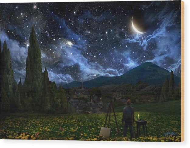 Van Gogh Wood Print featuring the digital art Starry Night by Alex Ruiz