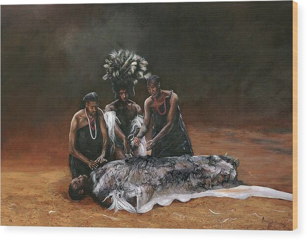 African Art Wood Print featuring the painting Death of Nandi by Ronnie Moyo