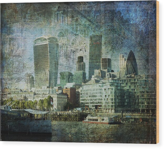 City-landscape Wood Print featuring the digital art London Skyline Key of Blue by Nicky Jameson