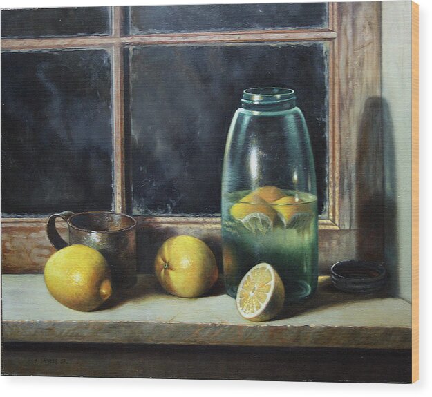 Still-life Wood Print featuring the painting Old Tyme Lemonade by William Albanese Sr