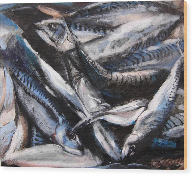 Fish Wood Print featuring the painting Something Fishy by Tom Smith