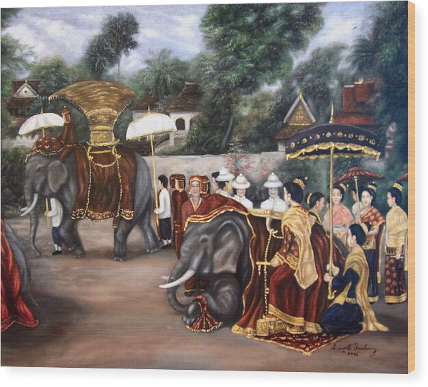 Lao Art Wood Print featuring the painting The Procession by Sompaseuth Chounlamany