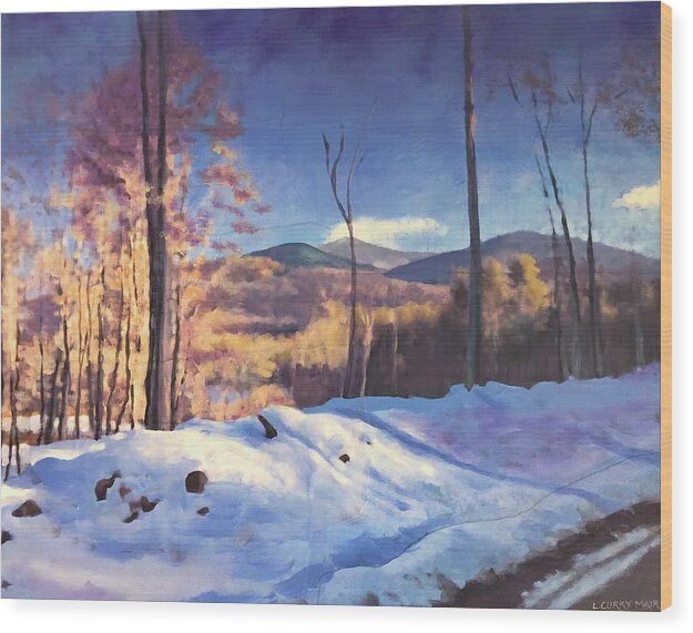 Mountain Wood Print featuring the painting Blues of Winter by Lisa Curry Mair