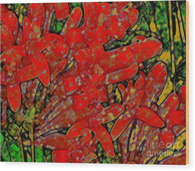 Orange Trumpet Vine Wood Print featuring the photograph Like Golden Trumpets by James Temple