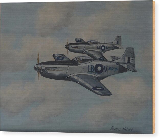 Aviation Art Wood Print featuring the painting Mustang Duo by Murray McLeod