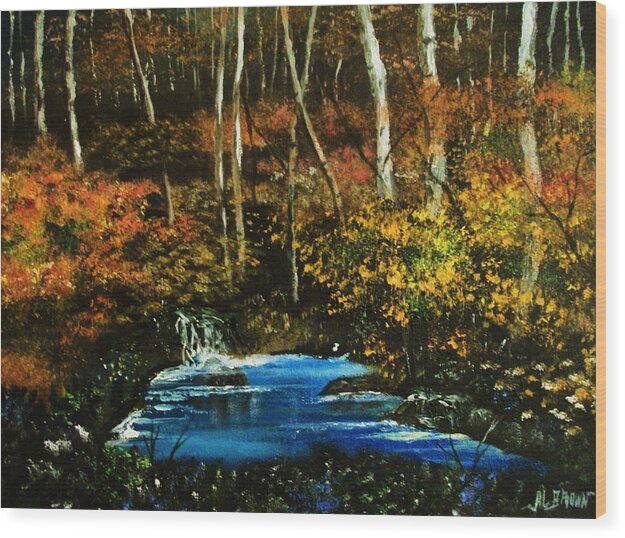 Landscapes Wood Print featuring the painting Autumn in the Deep Forest by Al Brown