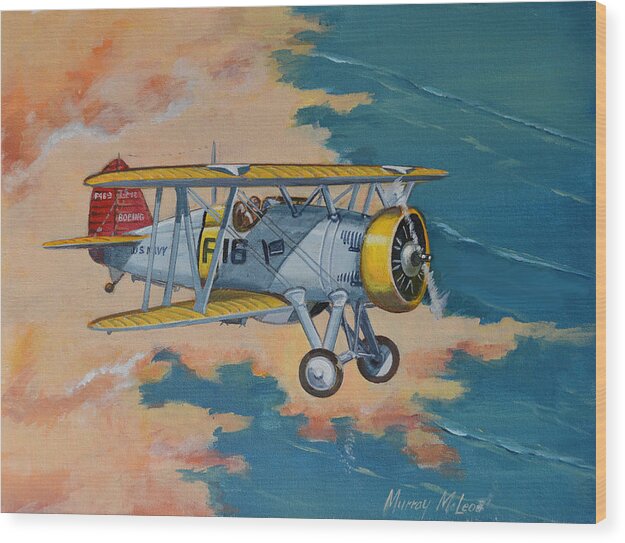 Us Navy Wood Print featuring the painting US Navy Boeing F4B by Murray McLeod