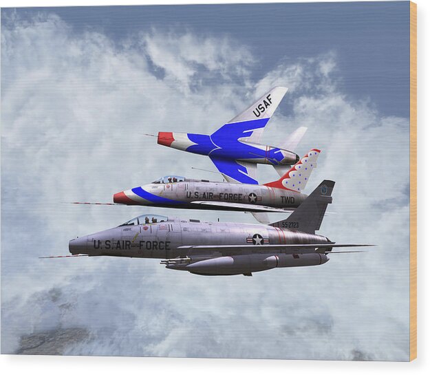 Airplane Wood Print featuring the digital art F100 0-41787 Njang 001 by Mike Ray