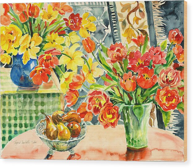 Watercolor Wood Print featuring the painting Studio Still Life by Ingrid Dohm